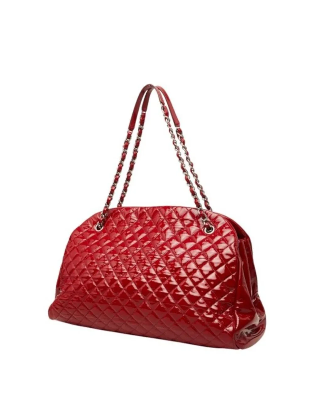 Chanel CC Logo Quilted Mademoiselle Tote Shoulder Bag Red Patent